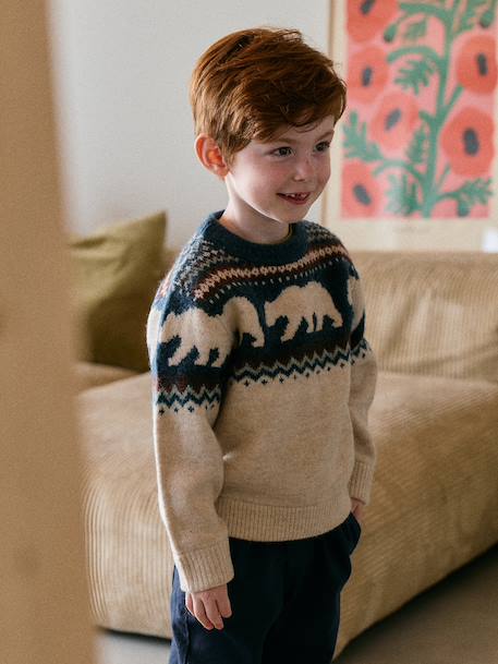 Pull jacquard garçon manches longues blanc chiné 1 - vertbaudet enfant 