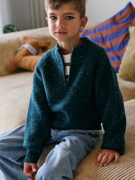 Pull col montant garçon bleu chiné 2 - vertbaudet enfant 