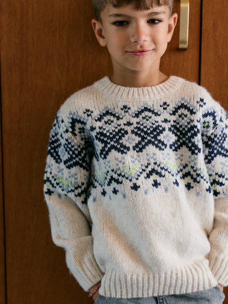 Pull jacquard garçon col rond blanc 1 - vertbaudet enfant 