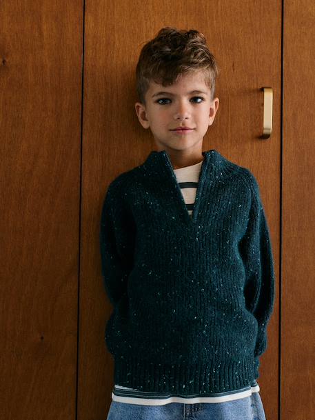 Pull col montant garçon bleu chiné 1 - vertbaudet enfant 