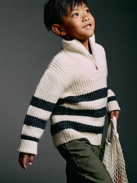 Pull col montant garçon blanc chiné 2 - vertbaudet enfant 