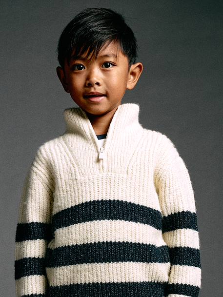 Pull col montant garçon blanc chiné 1 - vertbaudet enfant 