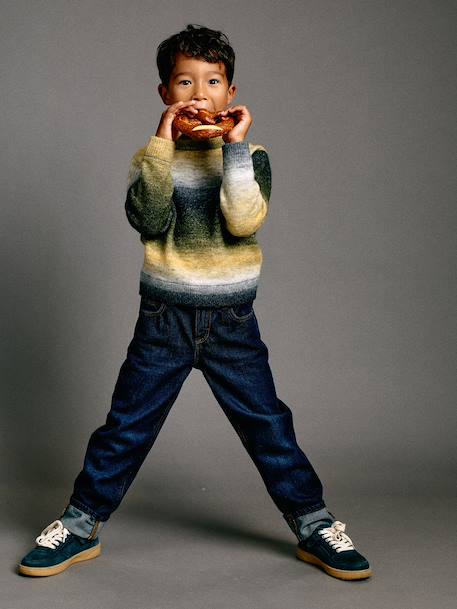 Jean garçon droit à revers denim brut+stone 2 - vertbaudet enfant 