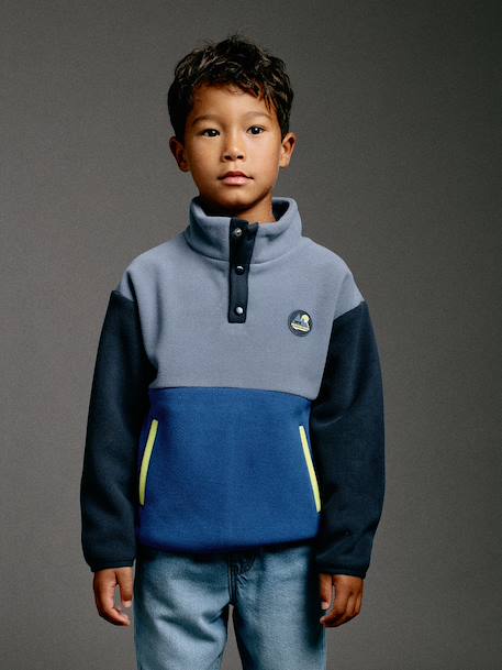 Sweat polaire garçon manches longues bleu+vert 1 - vertbaudet enfant 