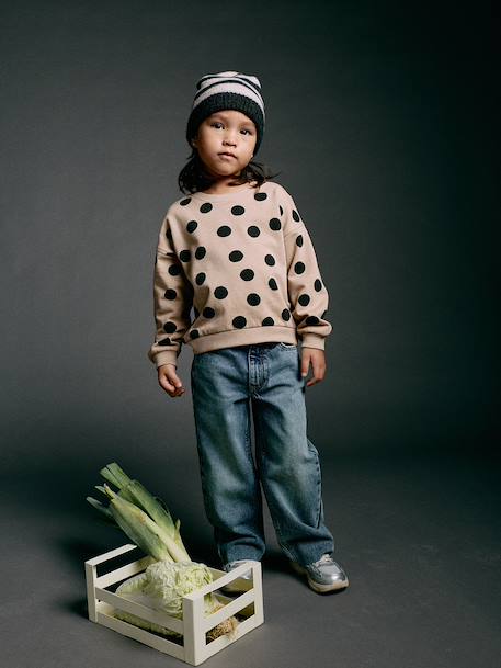 Sweat fille col rond écru+ivoire+rose pâle+taupe 23 - vertbaudet enfant 