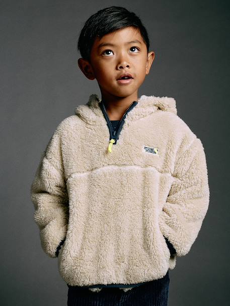 Sweat polaire à capuche garçon blanc 1 - vertbaudet enfant 