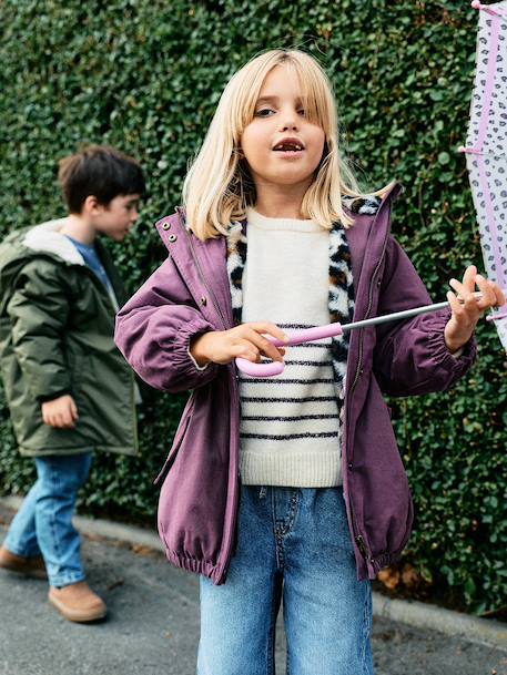 Parka fille à capuche doublée imitation fourrure bois de rose+camel+marine+noir+prune+vert foncé 35 - vertbaudet enfant 