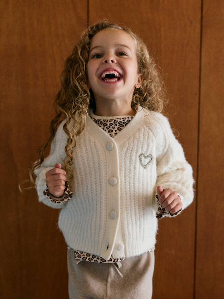Gilet boutonné fille écru+vieux rose 1 - vertbaudet enfant 