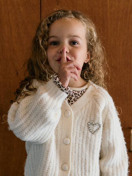 Gilet boutonné fille écru+vieux rose 3 - vertbaudet enfant 