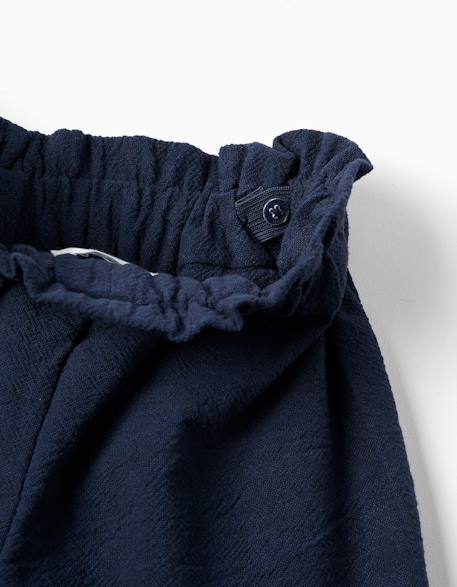 Pantalon en coton à jambe large avec fleurs brodées Bleu foncé 3 - vertbaudet enfant 