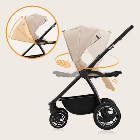 Poussette 3en1 meril jusqu’à 22 kg avec nacelle, siège-auto, sac et accessoires Beige sand+Black onyx+Grey stone 4 - vertbaudet enfant 