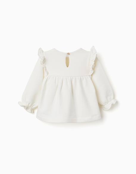 Sweat en coton peigné avec fleurs en relief Blanc 2 - vertbaudet enfant 
