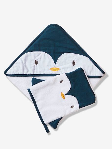 Coffret cape de bain + gant Pingouin blanc / bleu 3 - vertbaudet enfant 