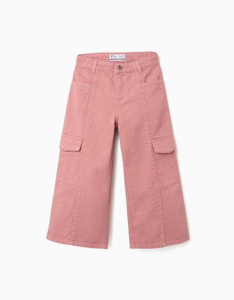 Pantalon en sergé à jambe large avec poches cargo Rose 1 - vertbaudet enfant 