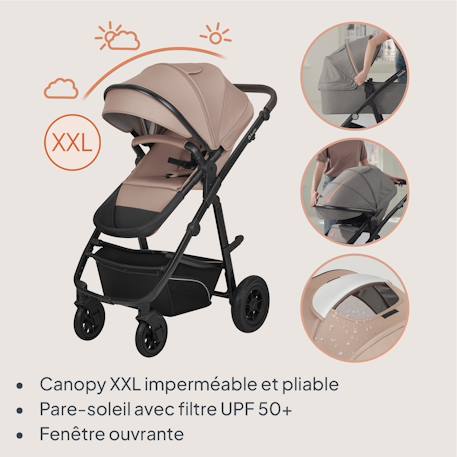 Poussette trio lionelo bianka - jusqu'à 22kg - pack poussette, nacelle, siège auto et accessoires Beige sand+Beige taupe+Black onyx+Grey stone 11 - vertbaudet enfant 
