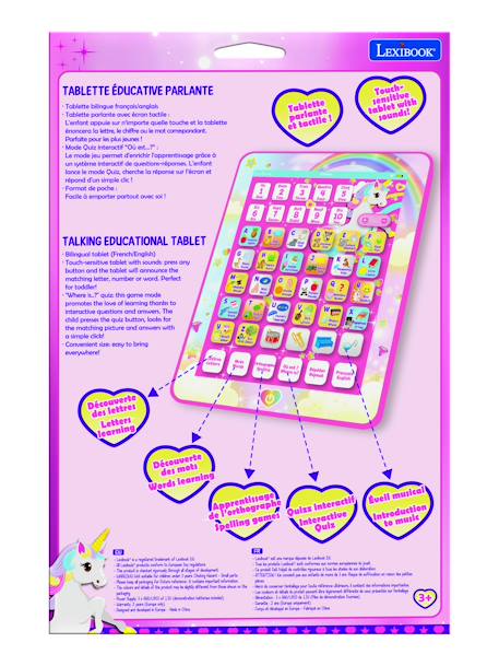 Tablette éducative bilingue licorne en français et en anglais ROSE 5 - vertbaudet enfant 