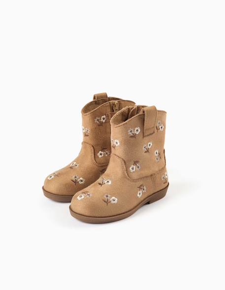 Bottes en suédine avec fleurs brodées Marrón 2 - vertbaudet enfant 
