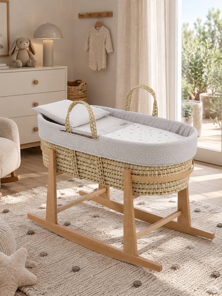 Couffin bébé matelassé avec support en bois Green/natural+Grey/natural 4 - vertbaudet enfant 