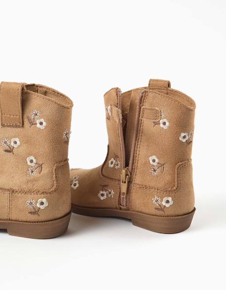 Bottes en suédine avec fleurs brodées Marrón 3 - vertbaudet enfant 