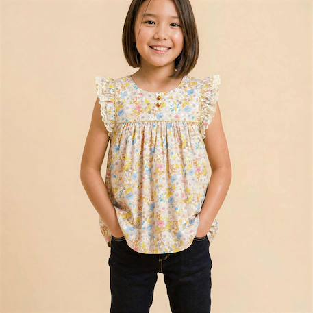Blouse fille jaune clair fleurie liberty | appoline Jaune 6 - vertbaudet enfant 