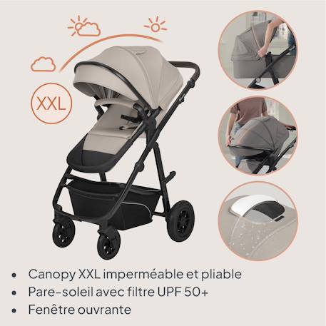 Poussette trio lionelo bianka - jusqu'à 22kg - pack poussette, nacelle, siège auto et accessoires Beige sand+Beige taupe+Black onyx+Grey stone 5 - vertbaudet enfant 