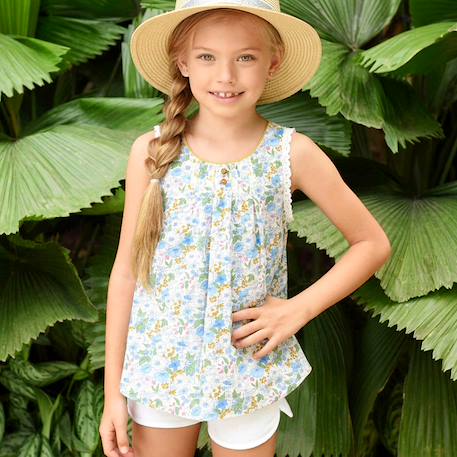 Blouse  fleurie   à bretelles croisées  anaïs Bleu ciel fleuri rose 1 - vertbaudet enfant 