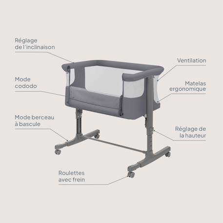 Lit cododo berceau 3en1 Aurora avec matelas et sac Beige cappuccino+Beige taupe+Green sage+Grey concrete+Grey monument 26 - vertbaudet enfant 