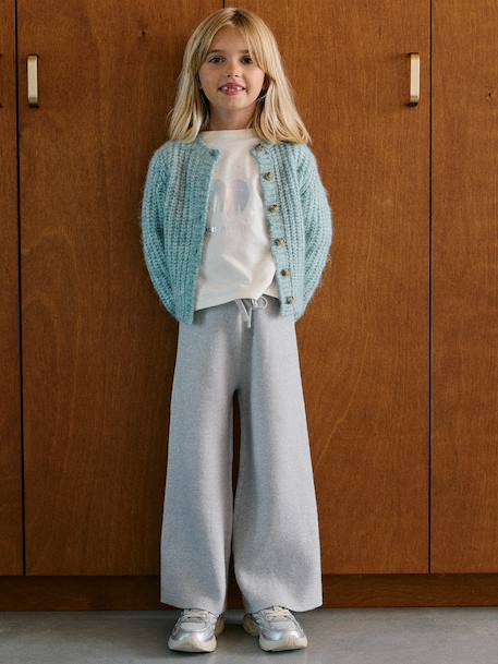 Gilet fille loose maille mousseuse bleu pétrole+gris chiné+menthe+rose+violine 18 - vertbaudet enfant 