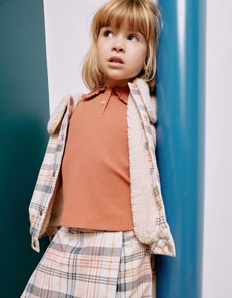 Jupe-short en sergé de coton à carreaux Blanc 1 - vertbaudet enfant 