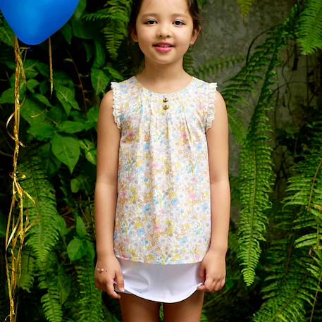 Blouse  fleurie liberty   à bretelles croisées  anaïs Jaune bleu rose pastel 1 - vertbaudet enfant 