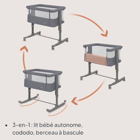 Lit cododo berceau 3en1 Aurora avec matelas et sac Beige cappuccino+Beige taupe+Green sage+Grey concrete+Grey monument 27 - vertbaudet enfant 