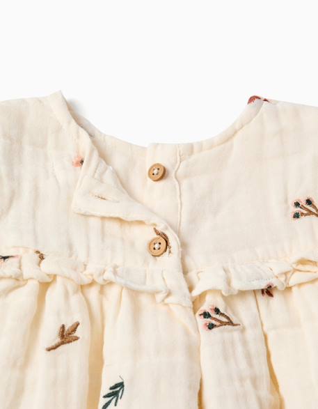 Blouse en coton à manches longues avec fleurs brodées Blanc 3 - vertbaudet enfant 