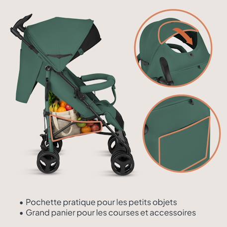 Poussette canne compacte irma 6-36 mois avec moustiquaire et amortisseurs avant Black onyx+Green emerald+Grey/dark grey 10 - vertbaudet enfant 