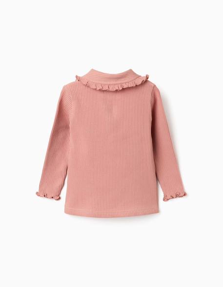 T-shirt à manches longues côtelé avec col à volants Blanc+Rose 6 - vertbaudet enfant 