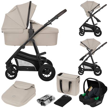 Poussette trio lionelo bianka - jusqu'à 22kg - pack poussette, nacelle, siège auto et accessoires Beige sand+Beige taupe+Black onyx+Grey stone 1 - vertbaudet enfant 