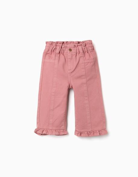 Pantalon à jambe large en sergé avec volants Rose 1 - vertbaudet enfant 