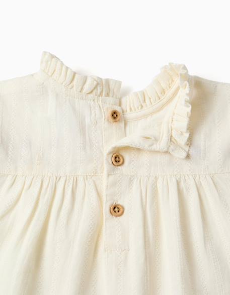 Chemise en coton à manches longues avec fleurs et volants Blanc 3 - vertbaudet enfant 