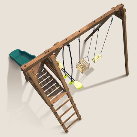 Portique en bois carré 3 agrès balançoire bébé, face à face et toboggan trefle Marron 6 - vertbaudet enfant 