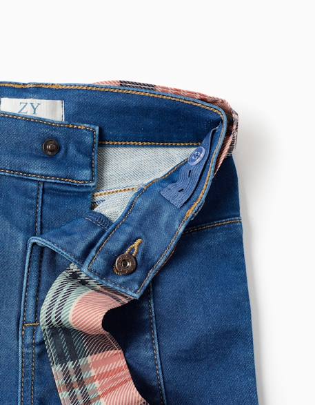 Jean évasé avec poches et ceinture à carreaux Bleu 3 - vertbaudet enfant 