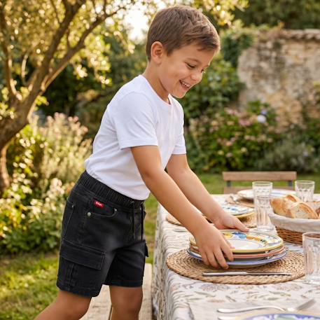 Bermuda taille élastique garçon Bleu+Gris 7 - vertbaudet enfant 