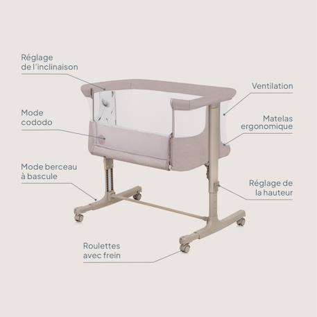 Lit cododo berceau 3en1 Aurora avec matelas et sac Beige cappuccino+Beige taupe+Green sage+Grey concrete+Grey monument 2 - vertbaudet enfant 