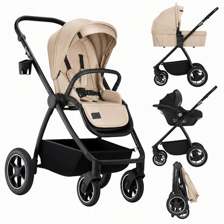Poussette 3en1 meril jusqu’à 22 kg avec nacelle, siège-auto, sac et accessoires Beige sand+Black onyx+Grey stone 1 - vertbaudet enfant 