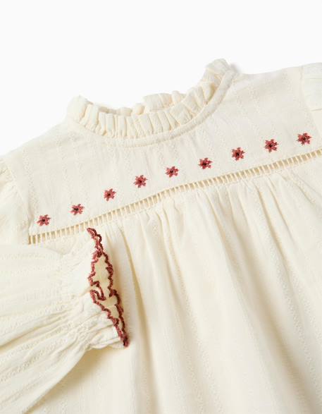 Chemise en coton à manches longues avec fleurs et volants Blanc 4 - vertbaudet enfant 