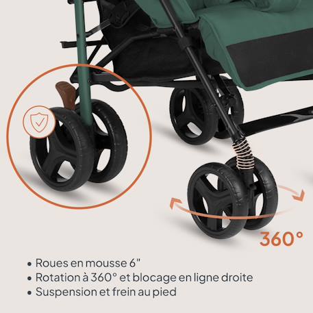 Poussette canne compacte irma 6-36 mois avec moustiquaire et amortisseurs avant Black onyx+Green emerald+Grey/dark grey 9 - vertbaudet enfant 