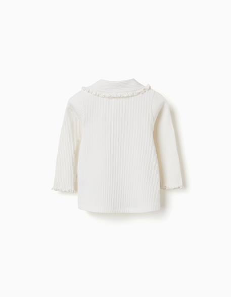 T-shirt à manches longues côtelé avec col à volants Blanc+Rose 2 - vertbaudet enfant 