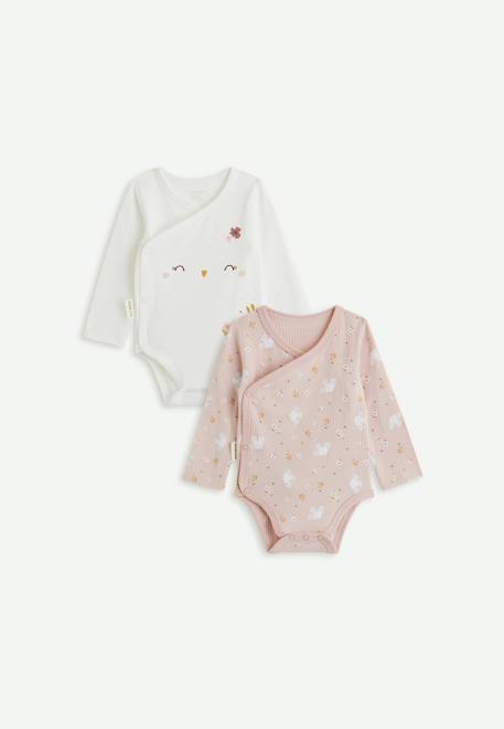Lot de 2 bodies bébé manches longues ouverture croisée miette Rose 1 - vertbaudet enfant 
