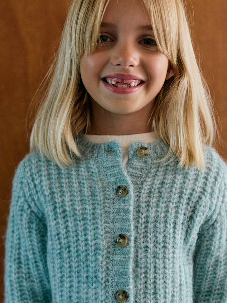 Gilet fille loose maille mousseuse bleu pétrole+gris chiné+menthe+rose+violine 13 - vertbaudet enfant 