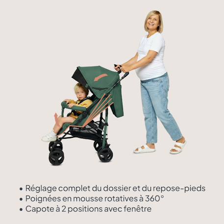 Poussette canne compacte irma 6-36 mois avec moustiquaire et amortisseurs avant Black onyx+Green emerald+Grey/dark grey 7 - vertbaudet enfant 