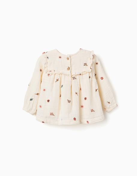 Blouse en coton à manches longues avec fleurs brodées Blanc 2 - vertbaudet enfant 