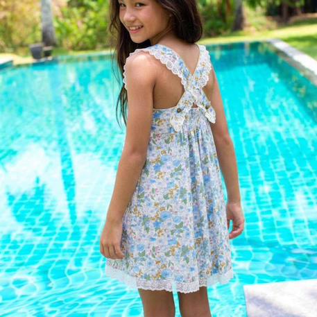Robe cérémonie  fleurie   à bretelles croisées  anaïs Bleu ciel rose 2 - vertbaudet enfant 